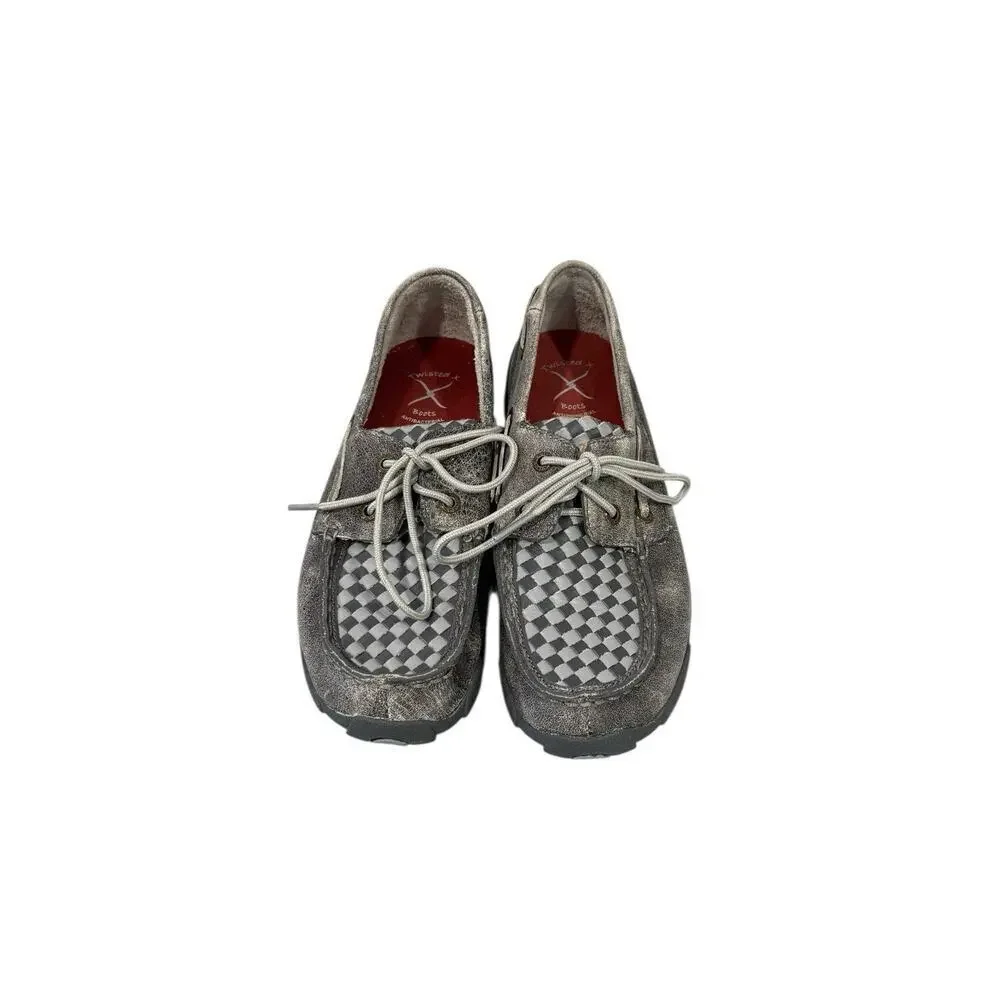 Twisted X Kid's Grey‎ Weave Moc Leather Slip On Flats Youth Size 4.5 M